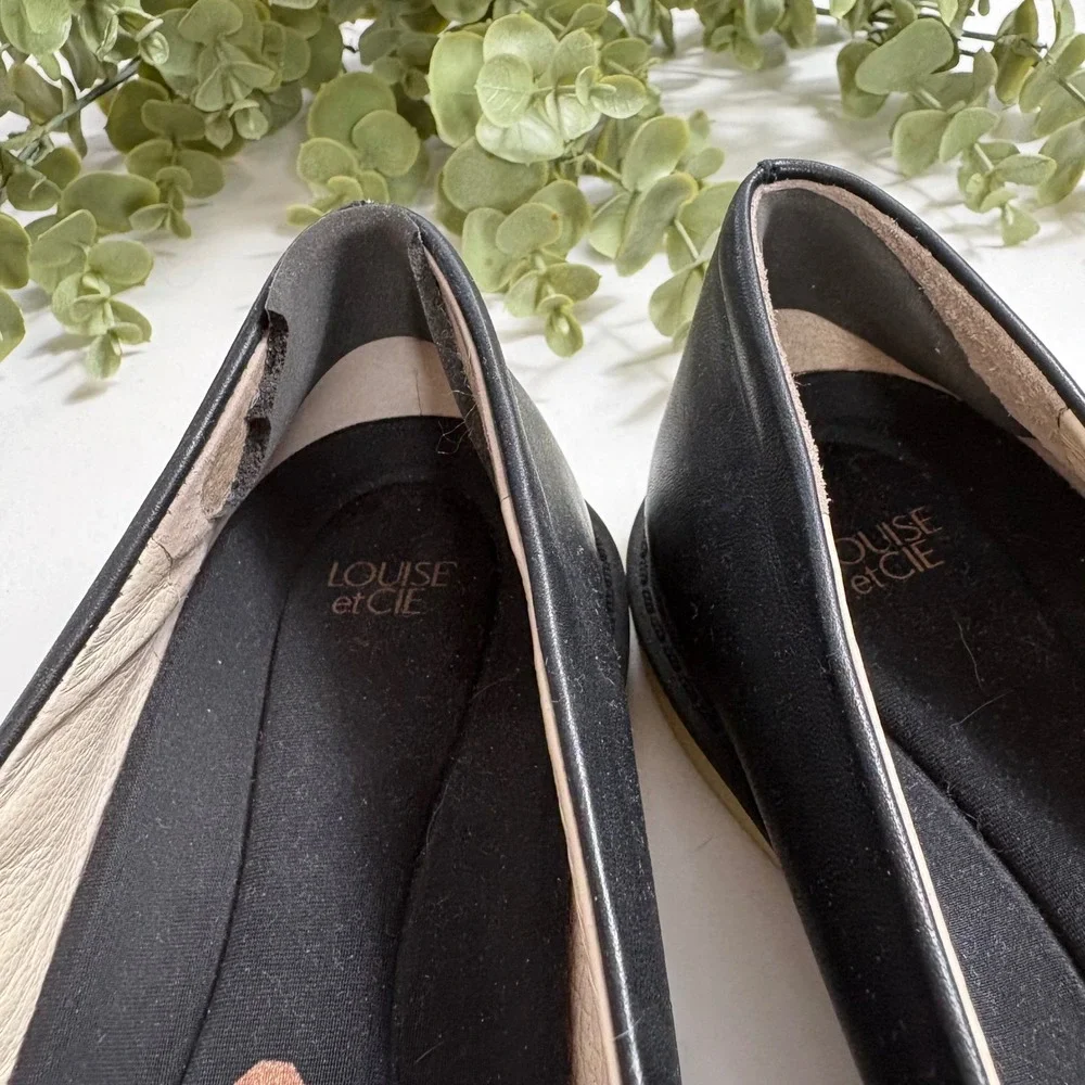 Louise et Cie Black Pointed Pearl-Embellished Loafers